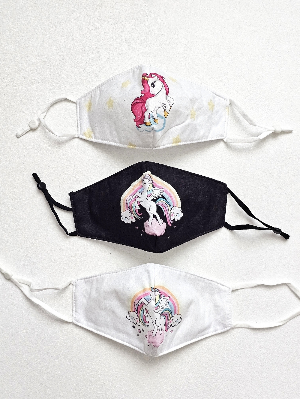 Kids Unicorn Face Mask Set Adjustable Reusable Washable 3 Pack NEW